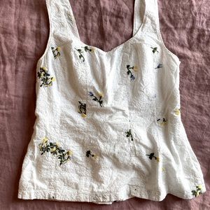 Embroidered Anthropologie cotton tank top